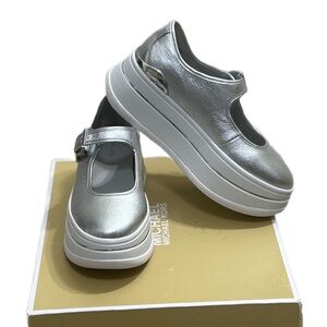Michael by MK Hayes Metallic Leather Platform Mary Jane Sneaker in Silver